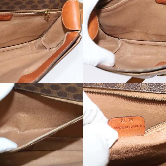 CELINE Macadam Canvas Shoulder Bag Pvc Leather Brown Gold - Picture 12 of 12